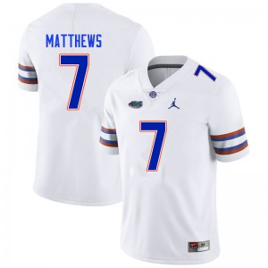 Men's Luke Matthews White University of Florida #7 Player Jerseys