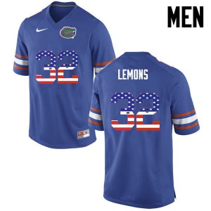 Mens Adarius Lemons Blue University of Florida #32 USA Flag Fashion Embroidery Jersey