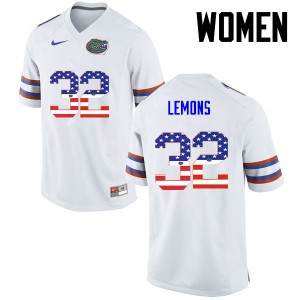Women Adarius Lemons White Florida Gators #32 USA Flag Fashion Stitch Jersey