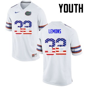 Youth Adarius Lemons White Florida #32 USA Flag Fashion Official Jerseys