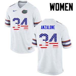 Women Alex Anzalone White University of Florida #34 USA Flag Fashion Stitched Jersey
