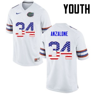 Youth Alex Anzalone White University of Florida #34 USA Flag Fashion Football Jersey