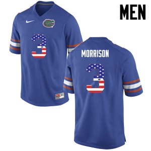 Men's Antonio Morrison Blue University of Florida #3 USA Flag Fashion College Jerseys
