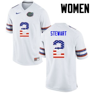 Womens Brad Stewart White Florida Gators #2 USA Flag Fashion Official Jerseys