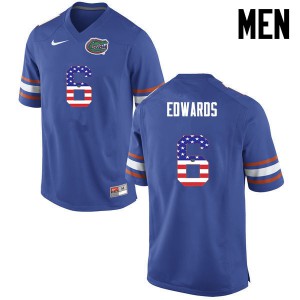 Mens Brian Edwards Blue UF #6 USA Flag Fashion Stitch Jersey