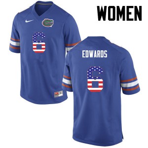 Womens Brian Edwards Blue Florida #6 USA Flag Fashion University Jersey