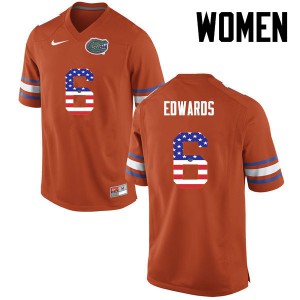 Womens Brian Edwards Orange UF #6 USA Flag Fashion Embroidery Jersey