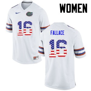 Women's Brian Fallace White Florida Gators #16 USA Flag Fashion High School Jerseys