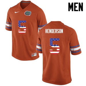 Mens CJ Henderson Orange Florida #5 USA Flag Fashion Alumni Jerseys