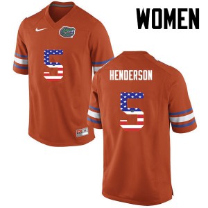 Womens CJ Henderson Orange UF #5 USA Flag Fashion Official Jersey