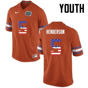 Youth CJ Henderson Orange Florida #5 USA Flag Fashion Stitch Jerseys
