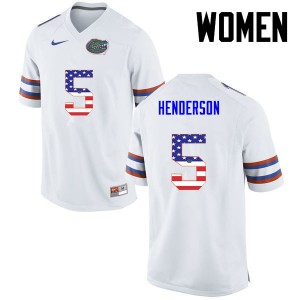 Women CJ Henderson White Florida Gators #5 USA Flag Fashion Football Jerseys