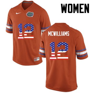 Women C.J. McWilliams Orange Florida Gators #12 USA Flag Fashion Stitched Jersey