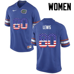 Womens C'yontai Lewis Blue Florida Gators #80 USA Flag Fashion NCAA Jersey