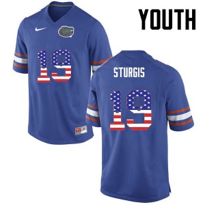 Youth Caleb Sturgis Blue UF #19 USA Flag Fashion Stitched Jersey