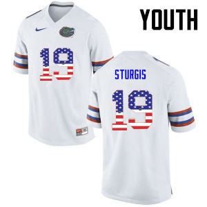 Youth Caleb Sturgis White Florida Gators #19 USA Flag Fashion Player Jerseys