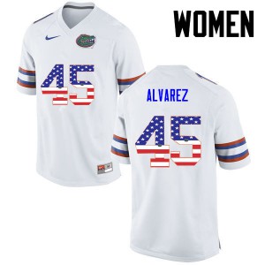 Women Carlos Alvarez White Florida #45 USA Flag Fashion Football Jersey