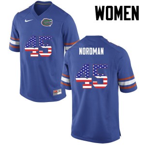 Womens Charles Nordman Blue University of Florida #45 USA Flag Fashion Embroidery Jersey