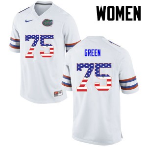 Women Chaz Green White Florida Gators #75 USA Flag Fashion Stitched Jerseys