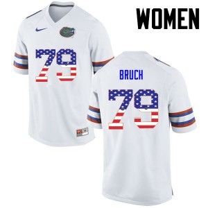 Women's Dallas Bruch White Florida Gators #79 USA Flag Fashion Stitch Jerseys