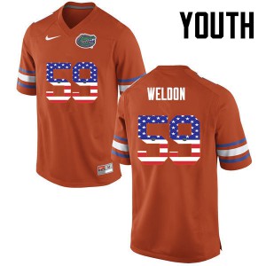 Youth Danny Weldon Orange Florida Gators #59 USA Flag Fashion Football Jersey