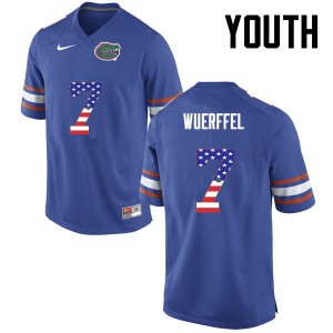 Youth Danny Wuerffel Blue University of Florida #7 USA Flag Fashion Stitched Jersey
