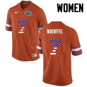 Women Danny Wuerffel Orange Florida #7 USA Flag Fashion High School Jerseys