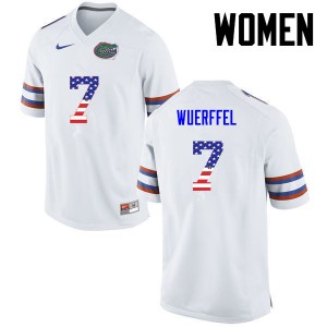 Womens Danny Wuerffel White Florida #7 USA Flag Fashion NCAA Jersey