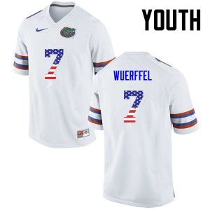 Youth Danny Wuerffel White University of Florida #7 USA Flag Fashion Embroidery Jersey