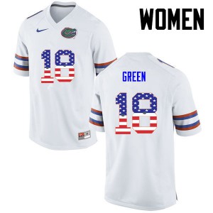 Womens Daquon Green White Florida #18 USA Flag Fashion University Jersey