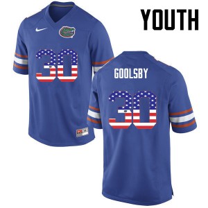 Youth DeAndre Goolsby Blue Florida #30 USA Flag Fashion Stitched Jerseys