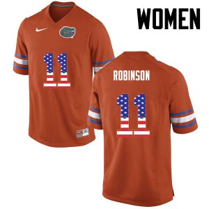Women Demarcus Robinson Orange Florida Gators #11 USA Flag Fashion Player Jersey