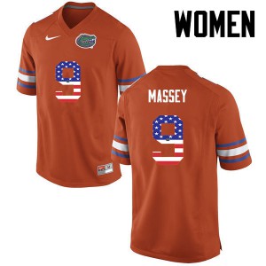 Women Dre Massey Orange Florida #9 USA Flag Fashion Stitched Jersey