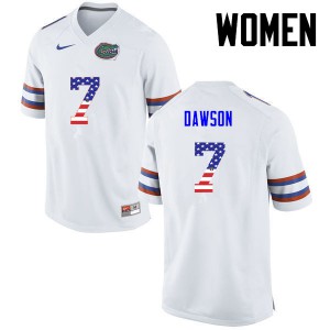 Womens Duke Dawson White Florida Gators #7 USA Flag Fashion NCAA Jerseys