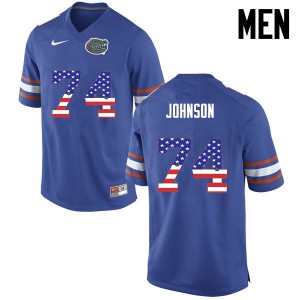 Men Fred Johnson Blue Florida Gators #74 USA Flag Fashion Player Jersey