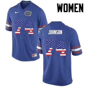 Womens Fred Johnson Blue Florida #74 USA Flag Fashion Football Jerseys