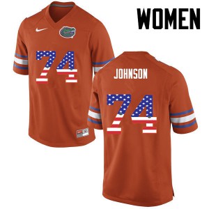 Women's Fred Johnson Orange Florida #74 USA Flag Fashion Player Jersey