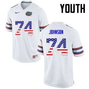 Youth Fred Johnson White University of Florida #74 USA Flag Fashion Stitch Jersey