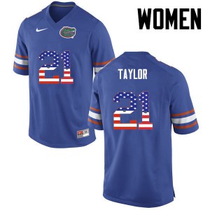 Women's Fred Taylor Blue University of Florida #21 USA Flag Fashion Official Jersey