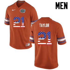 Men Fred Taylor Orange Florida Gators #21 USA Flag Fashion Official Jerseys