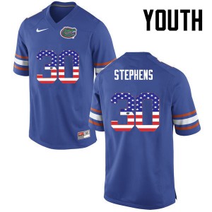 Youth Garrett Stephens Blue Florida #30 USA Flag Fashion Official Jersey