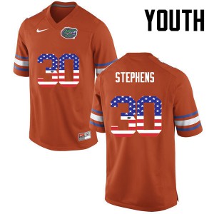 Youth Garrett Stephens Orange UF #30 USA Flag Fashion University Jersey