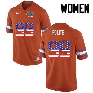 Womens Jachai Polite Orange Florida Gators #99 USA Flag Fashion Player Jersey