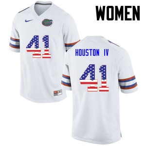 Womens James Houston IV White Florida Gators #41 USA Flag Fashion Embroidery Jerseys
