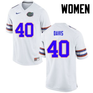 Womens Jarrad Davis White University of Florida #40 Stitch Jersey
