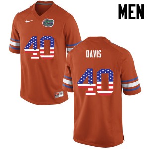 Mens Jarrad Davis Orange Florida #40 USA Flag Fashion University Jersey
