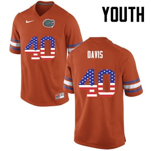Youth Jarrad Davis Orange UF #40 USA Flag Fashion Player Jerseys