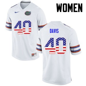 Women Jarrad Davis White UF #40 USA Flag Fashion NCAA Jersey