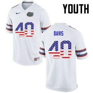 Youth Jarrad Davis White Florida #40 USA Flag Fashion Player Jerseys