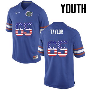 Youth Jawaan Taylor Blue Florida Gators #65 USA Flag Fashion Official Jersey